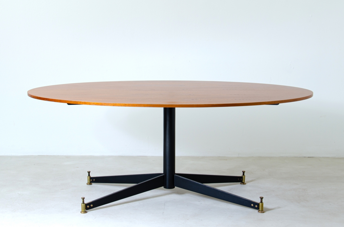 Ignazio Gradella, tavolo mod.T2con piano il legno, struttura in metallo smaltato e dettagli in ottone