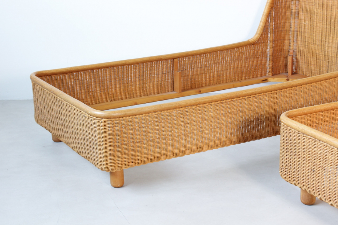 Pair of woven rattan beds. Italy, 1970's