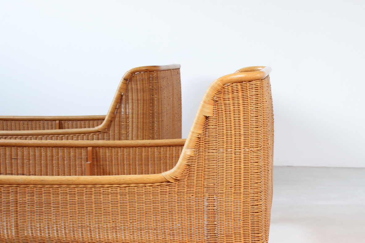 Pair of woven rattan beds. Italy, 1970's