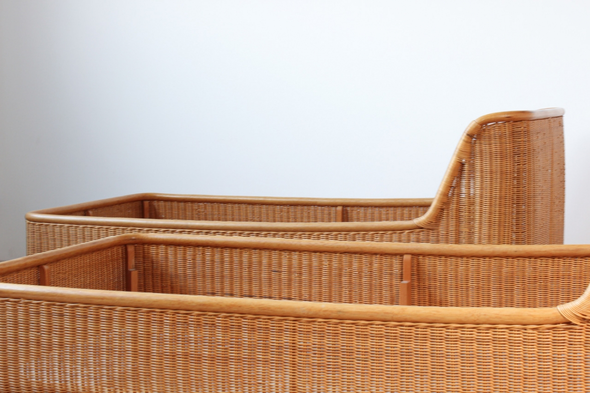 Pair of woven rattan beds. Italy, 1970's