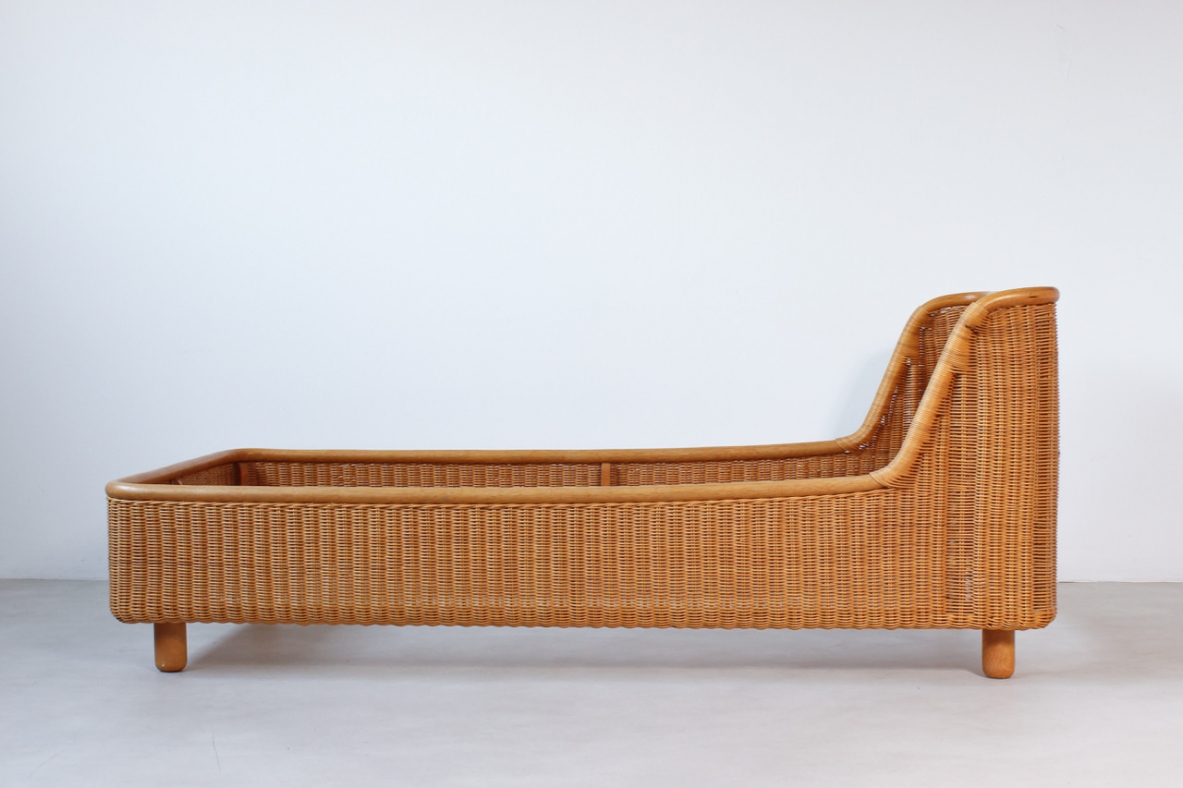 Pair of woven rattan beds. Italy, 1970's