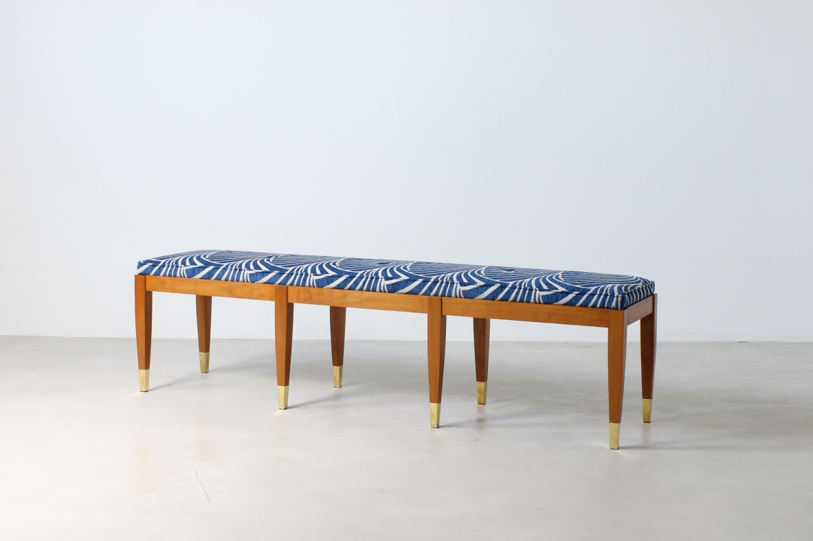 Bench in cherry wood and brass tips. Officina Antiquaria production