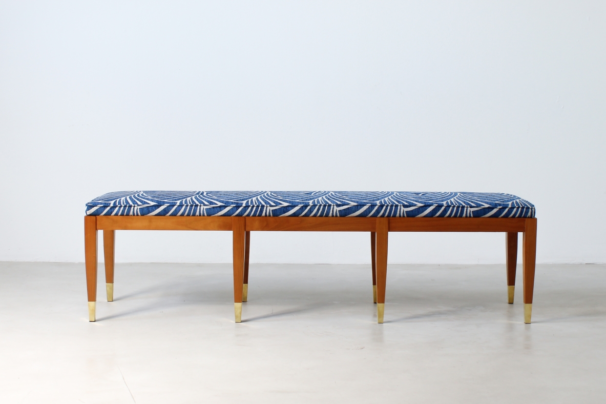 Bench in cherry wood and brass tips. Officina Antiquaria production