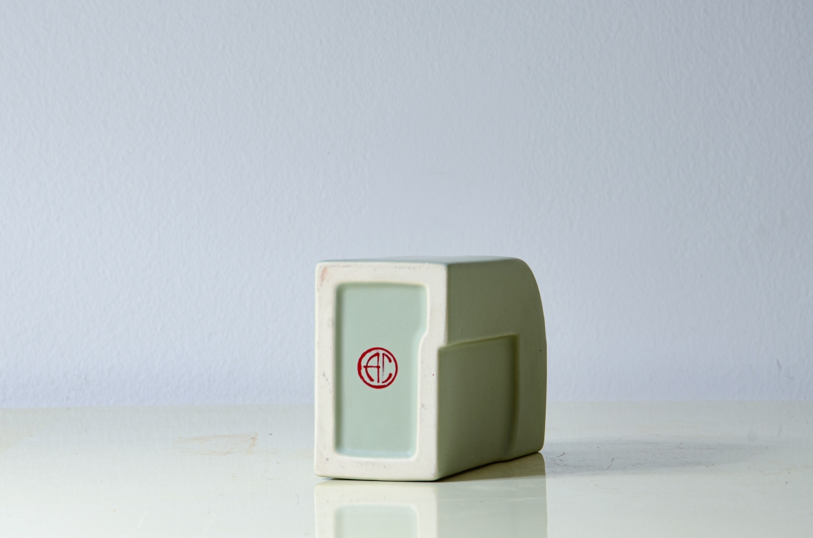 Geometric vase composed of two interlocking elements. Matt glazed ceramic 1970's.