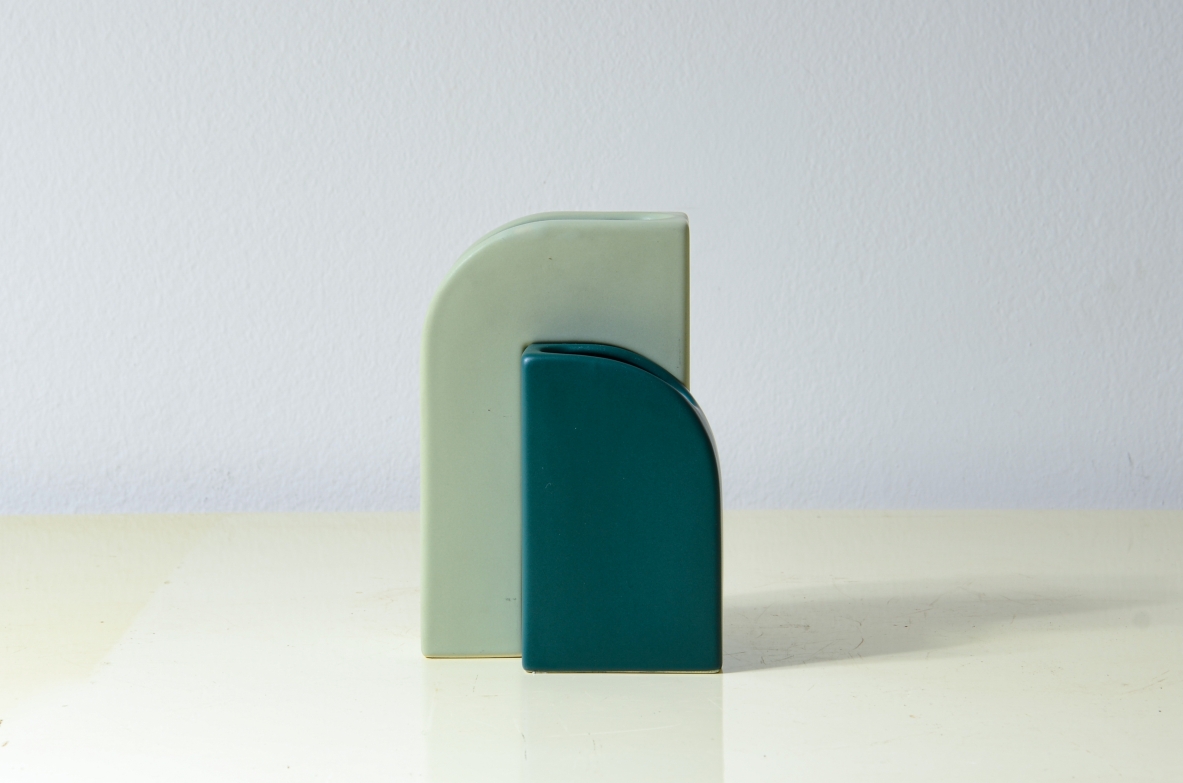 Geometric vase composed of two interlocking elements. Matt glazed ceramic 1970's.