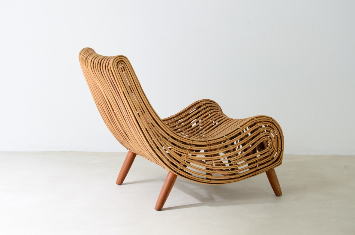 Piero Palange e Werther Toffoloni   Splendida coppia di poltrone in giunco con struttura in legno.  Produzione Gervasoni, Italia, anni 1960ca