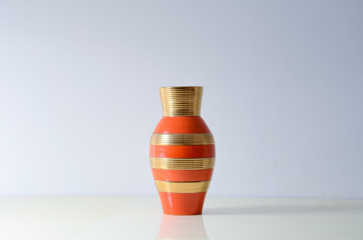 Rometti pottery  Large ceramic vase with gold spinning. Umbertide manufacture 1950's.