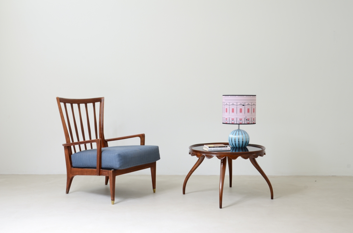 Paolo Buffa, 1950's armchair with wooden structure and upholstered seat and backrest.