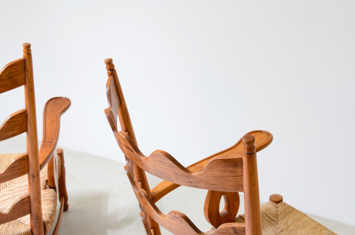 Paolo Buffa (1903-1970)  Rare pair of cherry armchairs with wave-shaped backrest, 1940s. Biblical Furniture Paolo Buffa-Roberto Rizzi