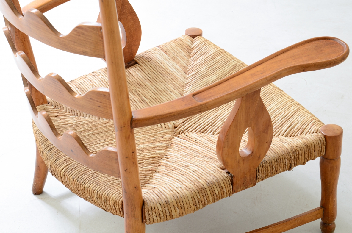 Paolo Buffa (1903-1970)  Rare pair of cherry armchairs with wave-shaped backrest, 1940s. Biblical Furniture Paolo Buffa-Roberto Rizzi