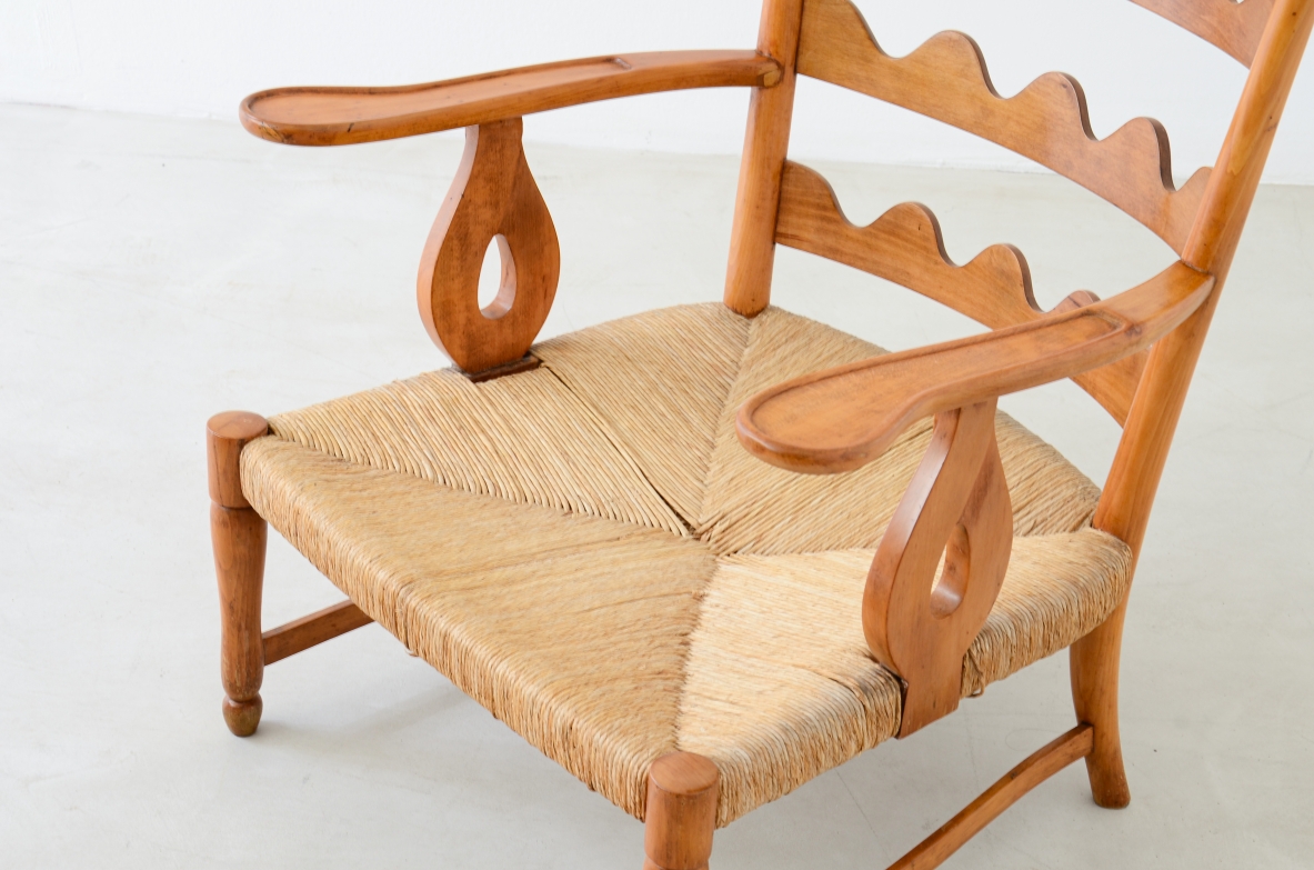 Paolo Buffa (1903-1970)  Rare pair of cherry armchairs with wave-shaped backrest, 1940s. Biblical Furniture Paolo Buffa-Roberto Rizzi