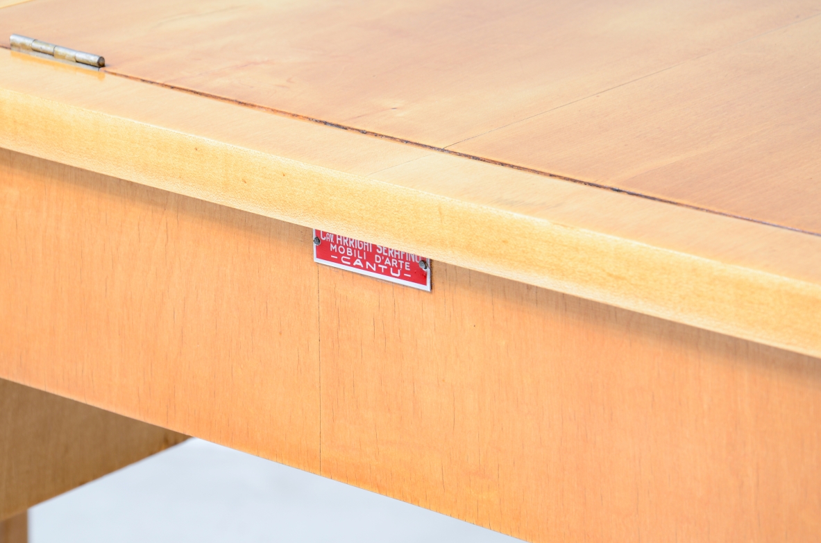 Serafino Arrighi  Petinoise console in blond wood with mirror and drawers.  Serafino Arrighi manufacture, lable production late 1940s