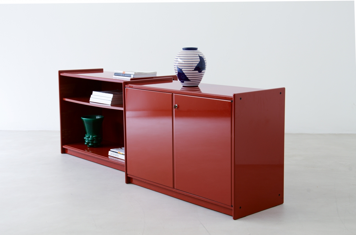 Takahama Storage unit composed of three different modules in lacquered wood. 