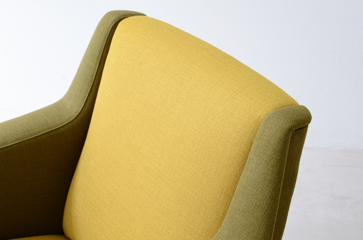 Carlo De Carli, Gio Ponti  Pair of model 802 armchairs covered in padded fabric. Designed in 1954 Cassina manufacture