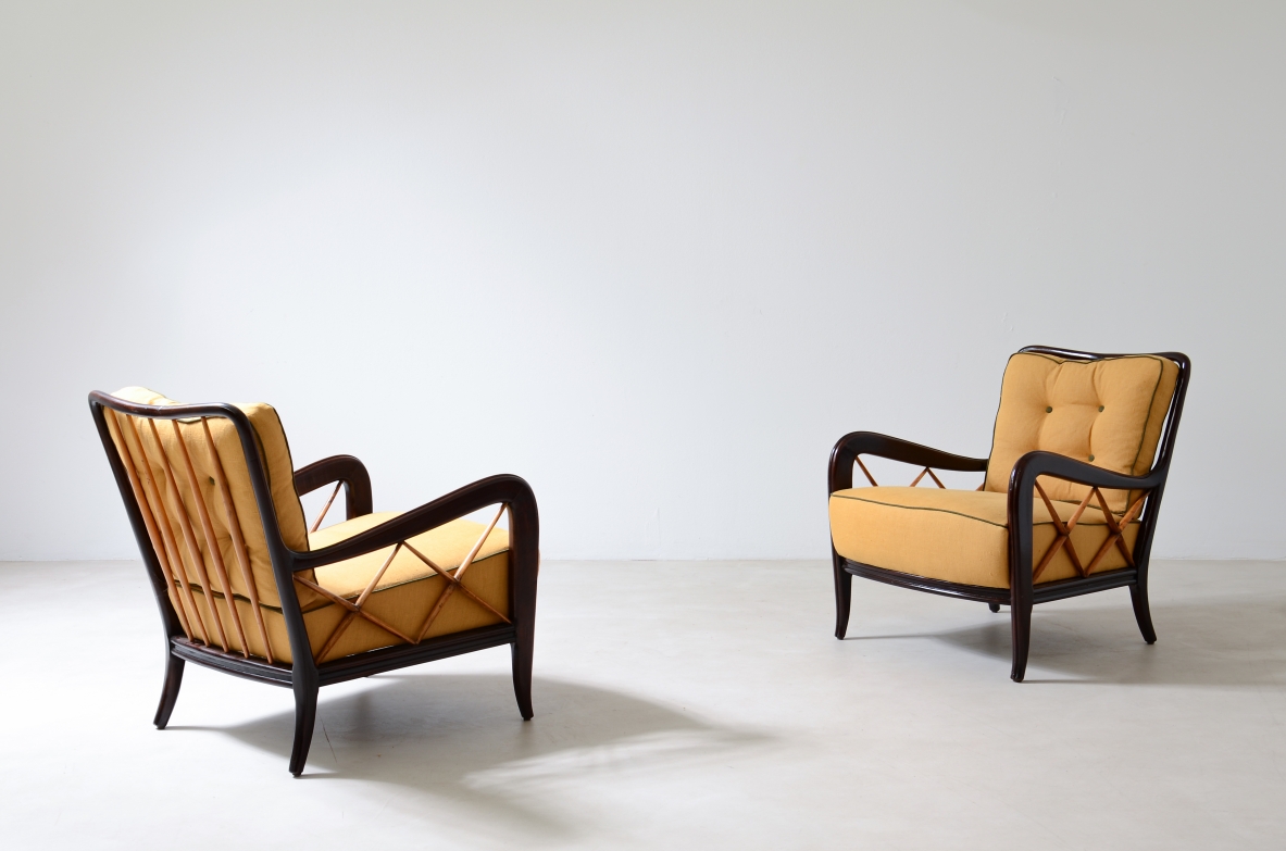 Paolo Buffa  Pair of armchairs in stained wood and blond maple 