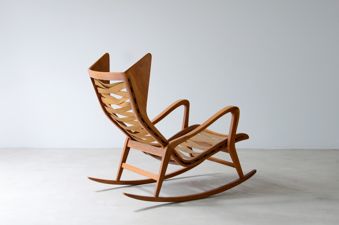 Cassina, rocking chair in wood with original seat, 1956.