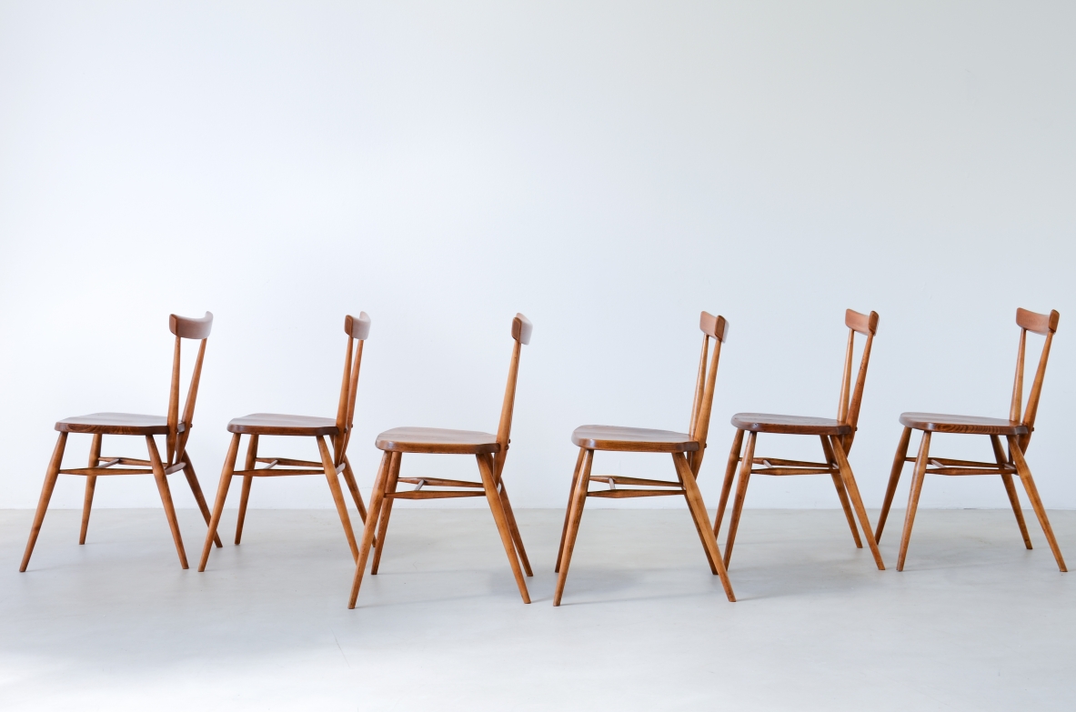 Paul McCobb  Set di 6 raffinate sedie in rovere.   Manifattura Uk, 1950ca.