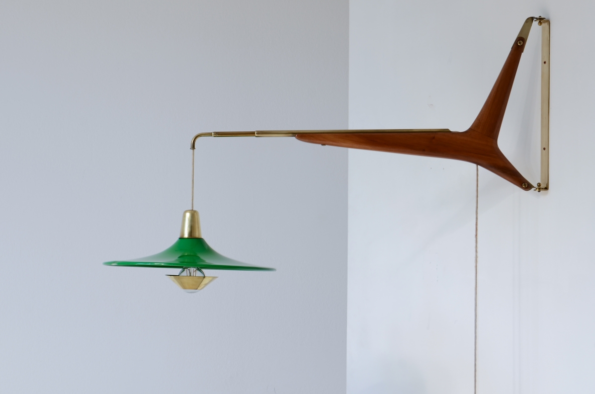 Franco Buzzi wall sconce lamp with extensible brass arm 1950s.
