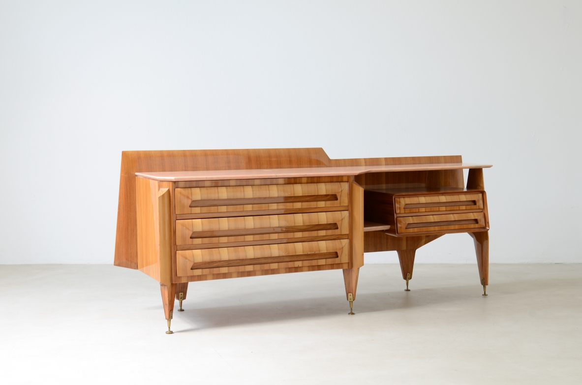 Beautiful walnut chest of drawers with Portuguese light pink marble