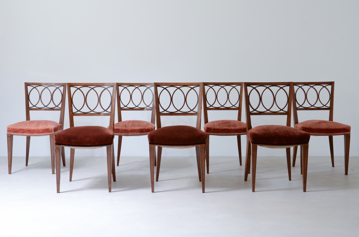 Paolo Buffa 8 elegant walnut chairs. Lietti manufacture 1930. Provenienza Gio Ponti