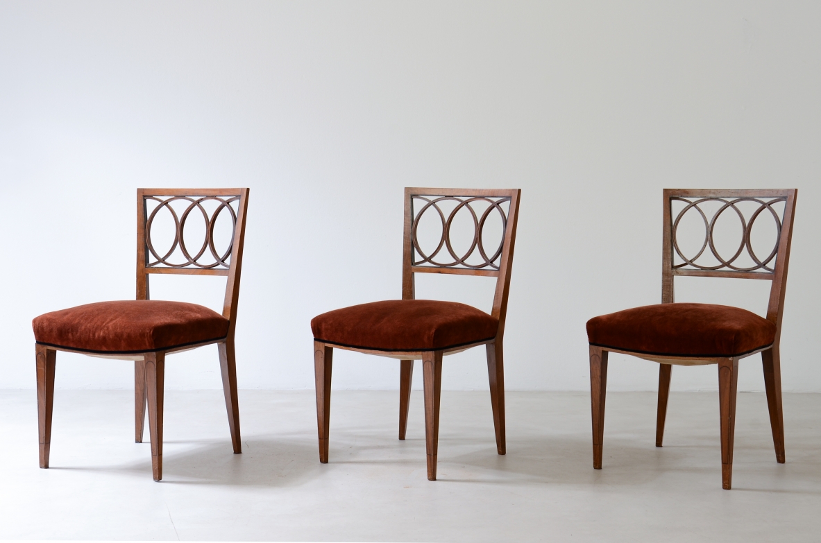 Paolo Buffa 8 elegant walnut chairs. Lietti manufacture 1930. Provenienza Gio Ponti