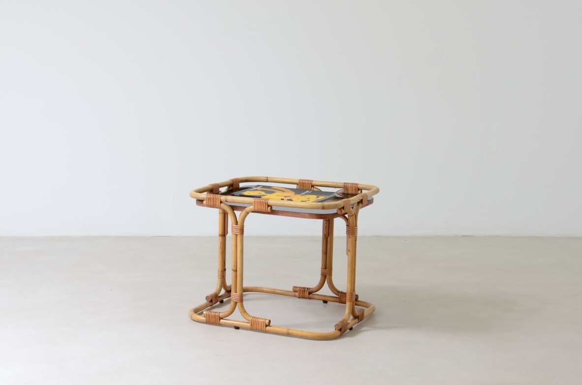 Tito Agnoli (1931-2012)  Small rattan and curved bamboo coffee table . Bonacina manufacture 1970