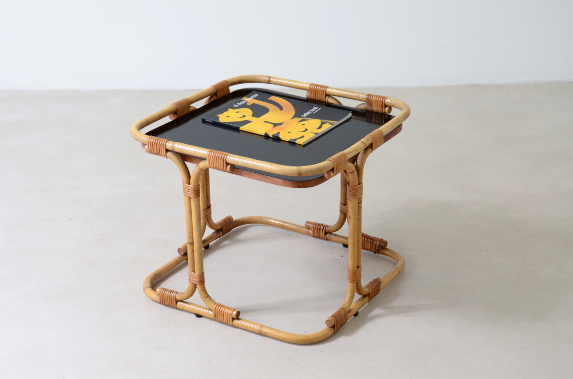 Tito Agnoli (1931-2012)  Small rattan and curved bamboo coffee table . Bonacina manufacture 1970