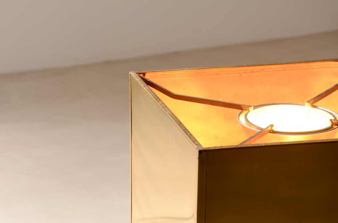 Willy Rizzo Large table lamp with glazed ceramic base and brass shade 1970