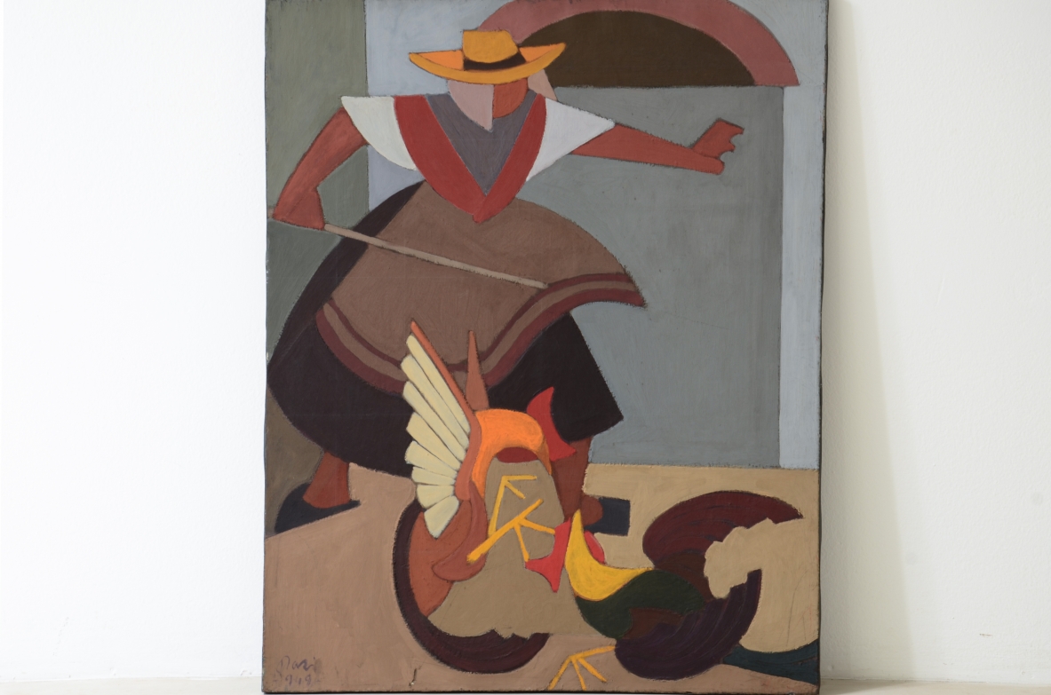 Orazio Orazi (1906-1979)  Tempera su tela Untitled (I galli)  1949  firma e data sul fronte