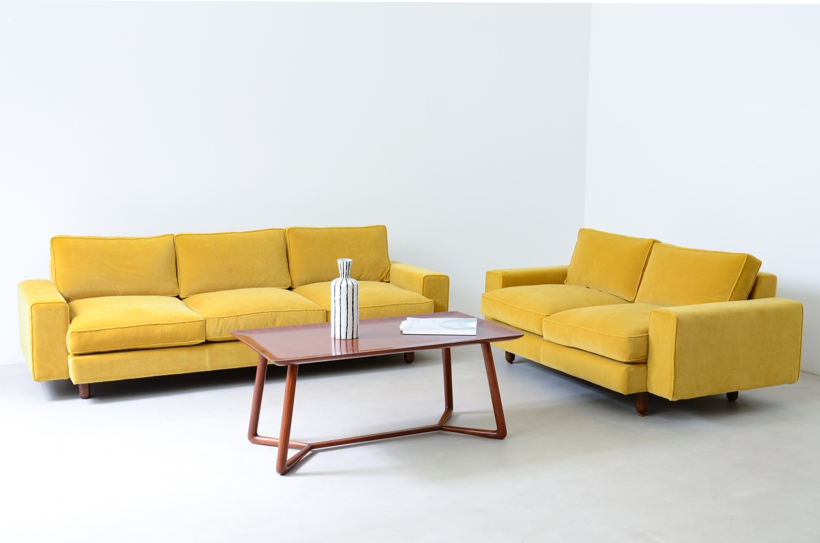 Living room composed of a three-seater sofa, a two-seater. Bovero manufacturing, Torino 1970