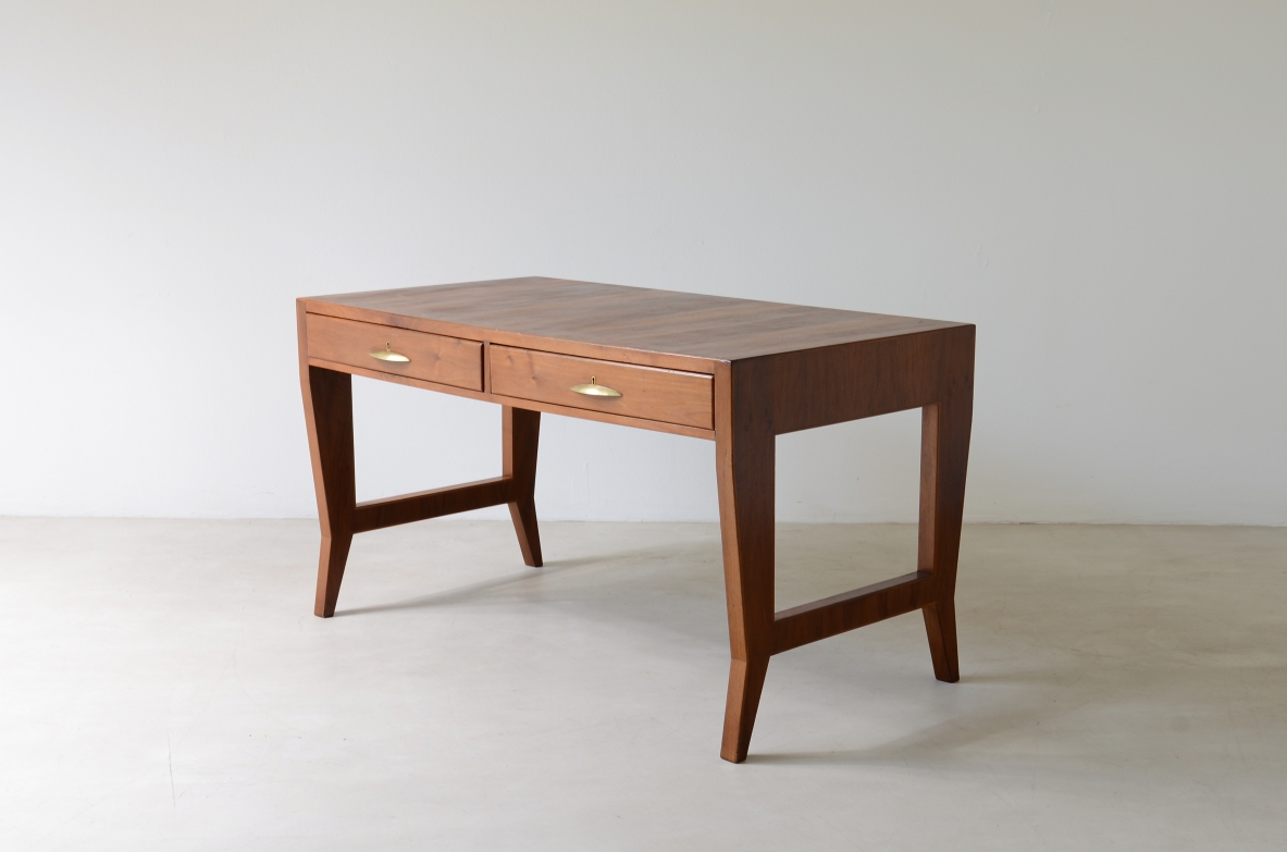 Gio Ponti, scrivania in noce con cassetti e sedia disegnata per l'università di Padova 1950