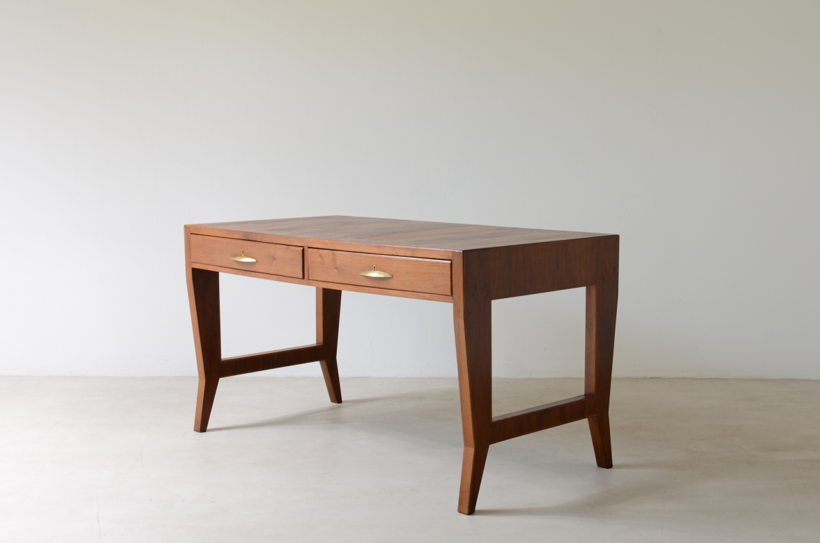 Gio Ponti, scrivania in noce con cassetti e sedia disegnata per l'università di Padova 1950