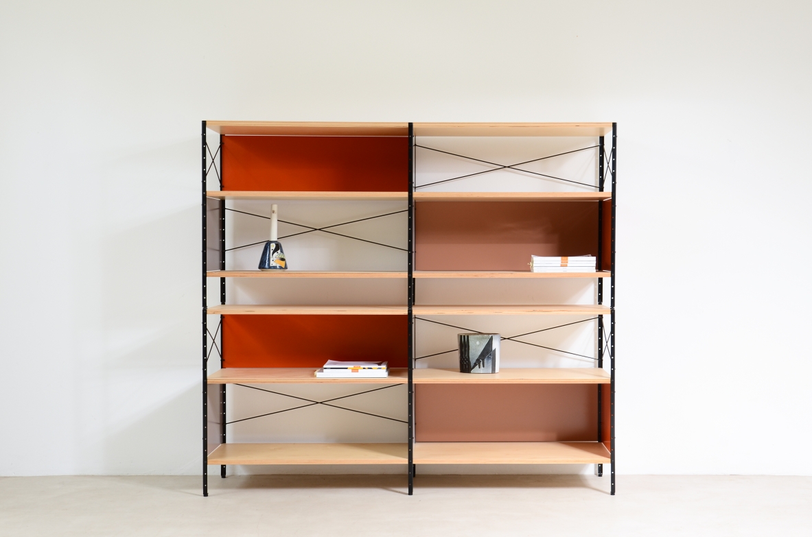 Modular bookcase with 3 or 6 shelves in birch plywood