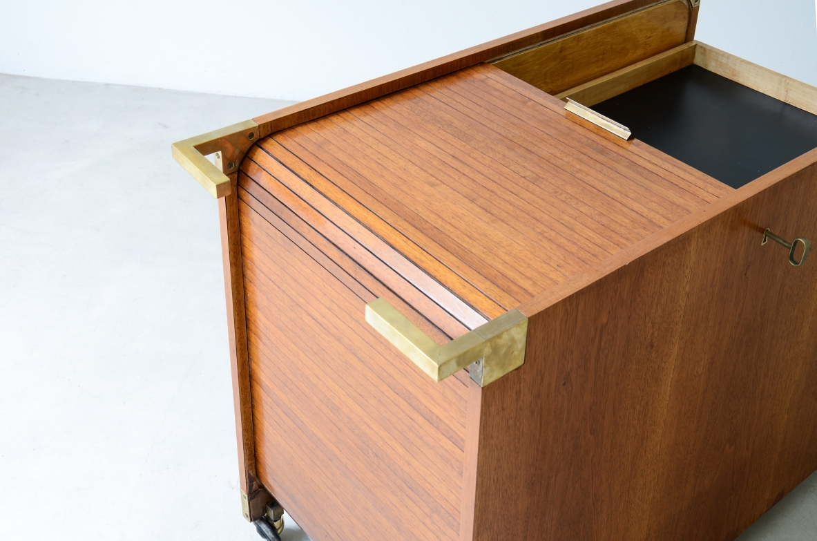 Open trolley cabinet with wooden shutters. Italian manufacture 1950s