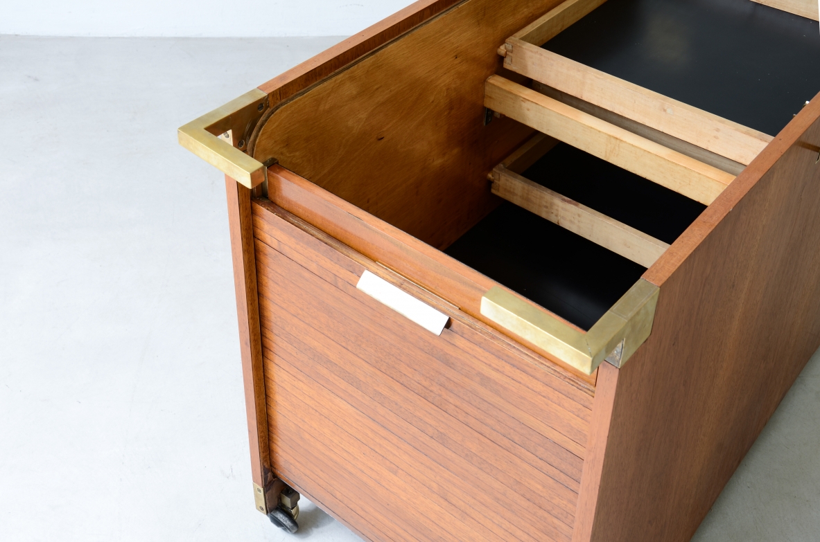 Open trolley cabinet with wooden shutters. Italian manufacture 1950s