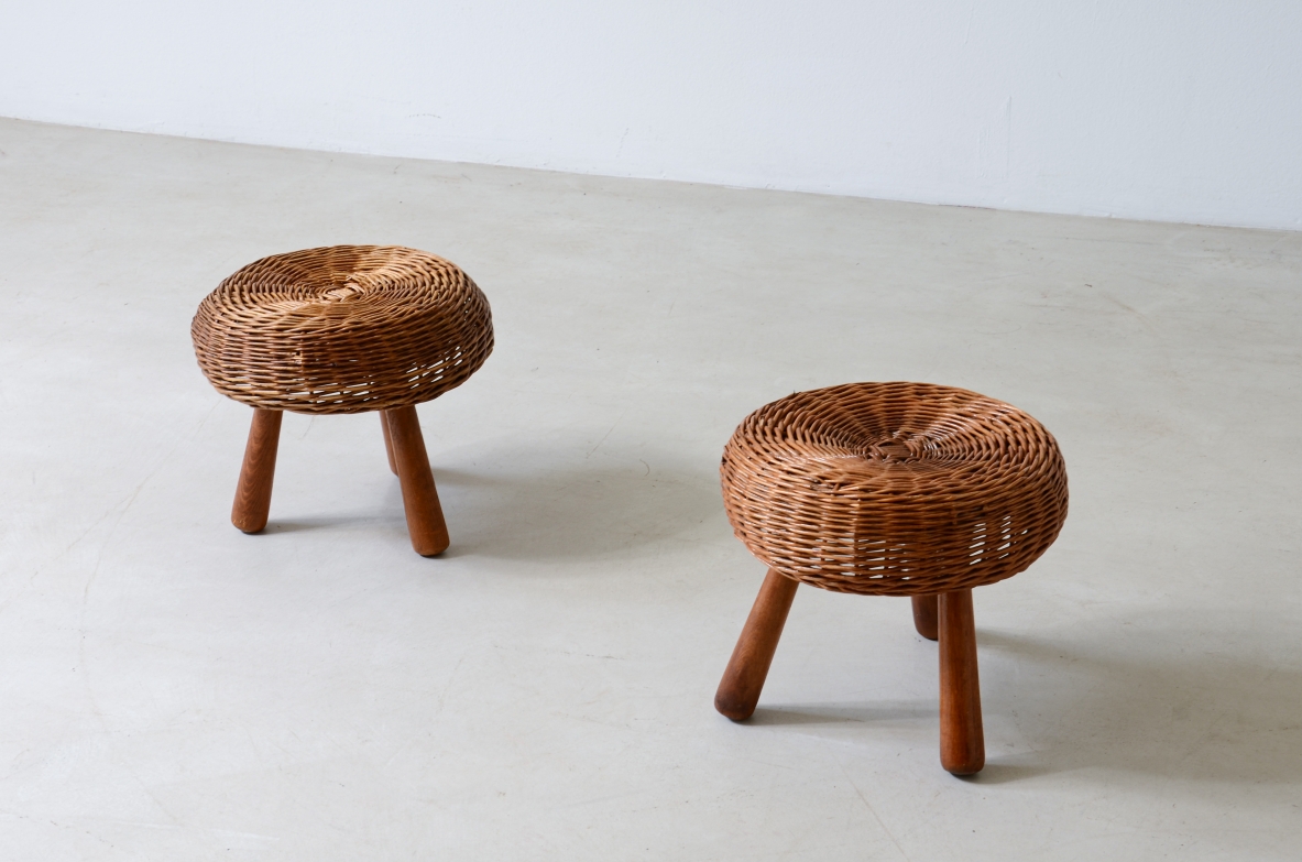 Pair of rattan stools, 1960s