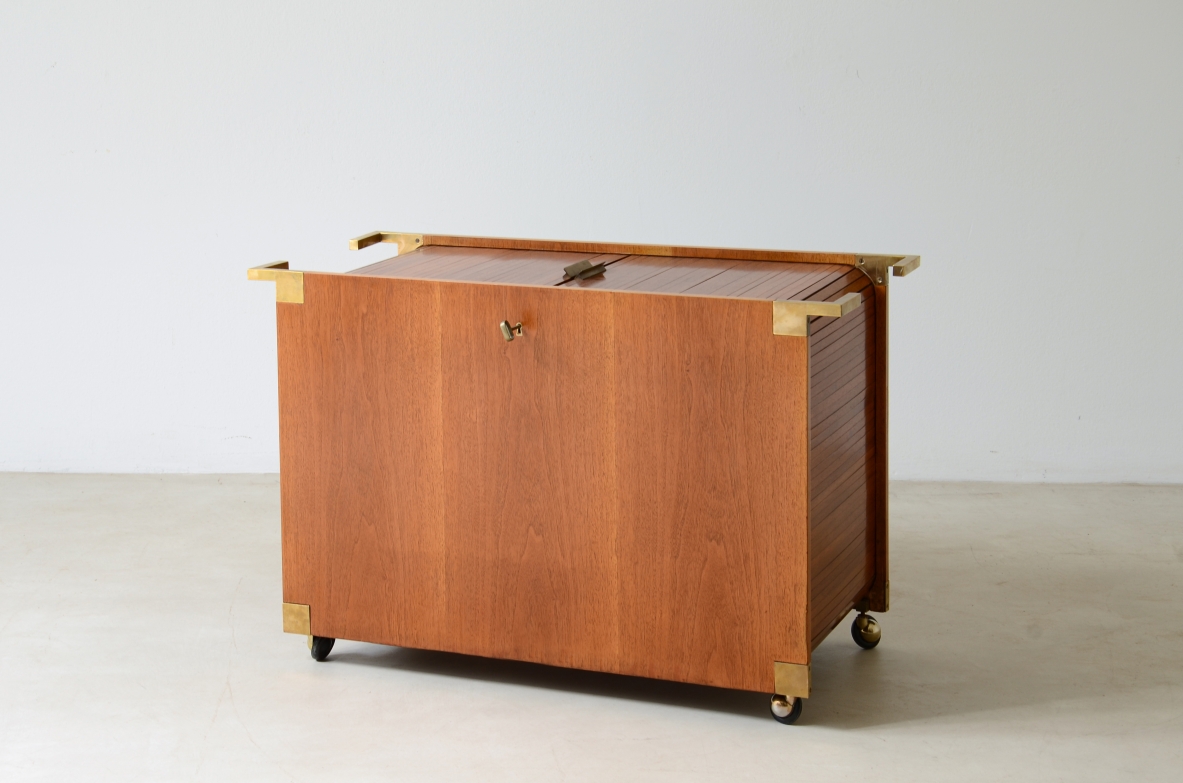 Open trolley cabinet with wooden shutters. Italian manufacture 1950s