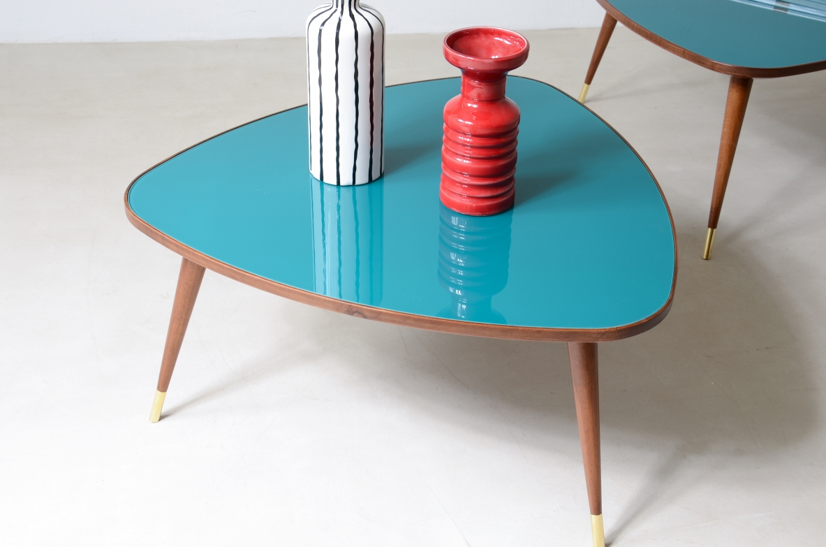 Osvaldo Borsani  Pair of coffee tables with cut glass top