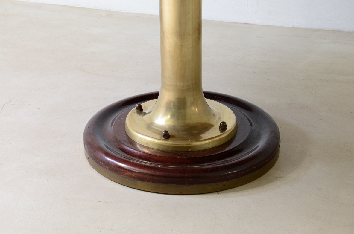 Extendable ship's table with cast bronze column, mahogany base and top. 1960's