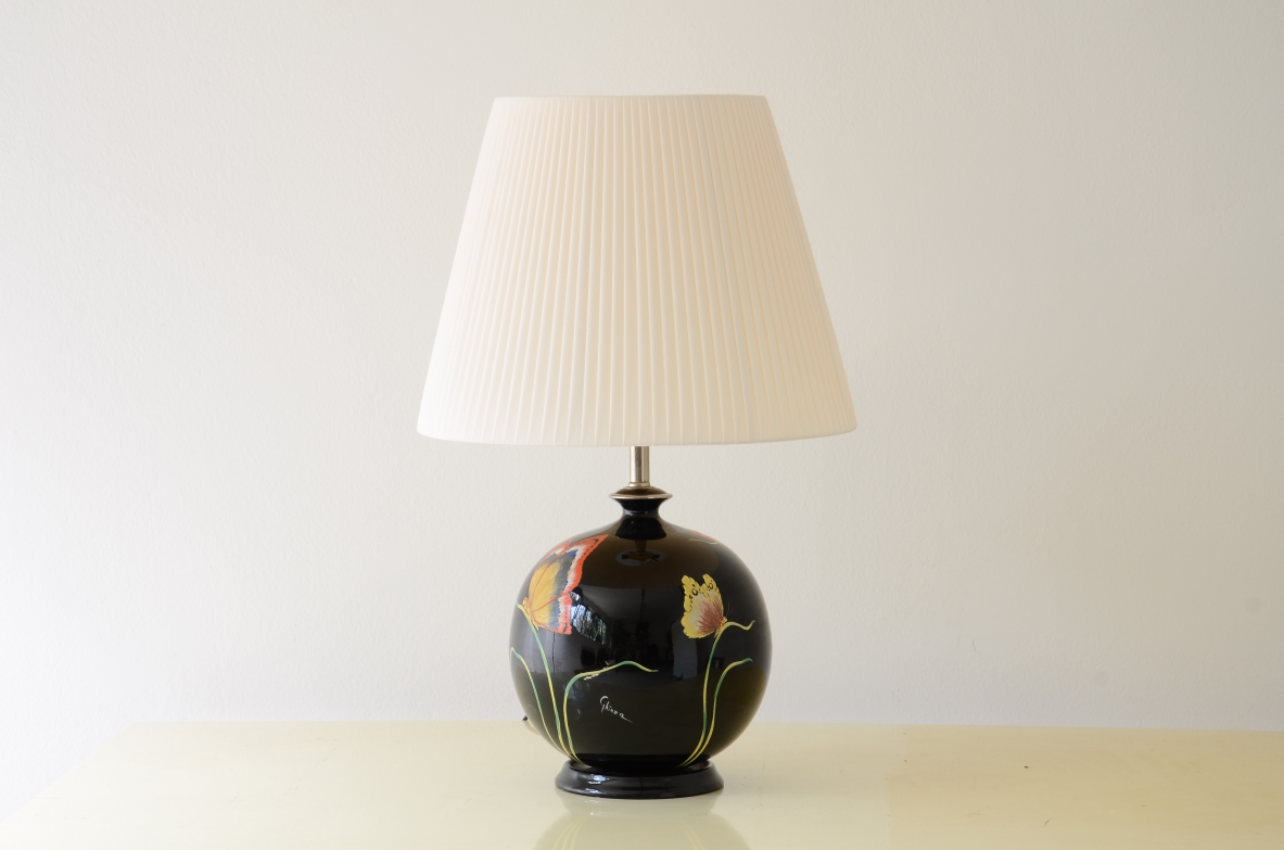 Table lamp in craquele glazed and hand-painted ceramic 1970's
