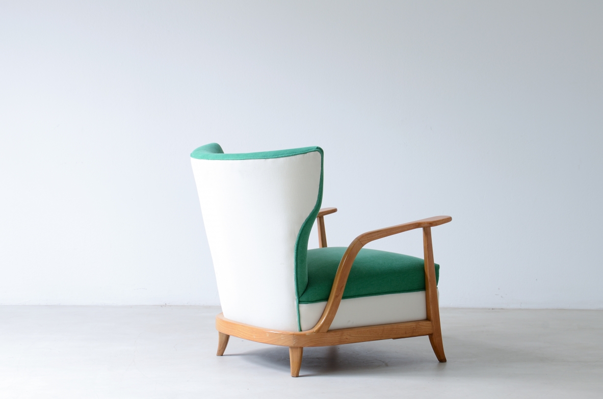 Enrico Ciuti (1910 - 1991)  Rare pair of armchairs in ash wood.  Italy, Milan, 1940's 