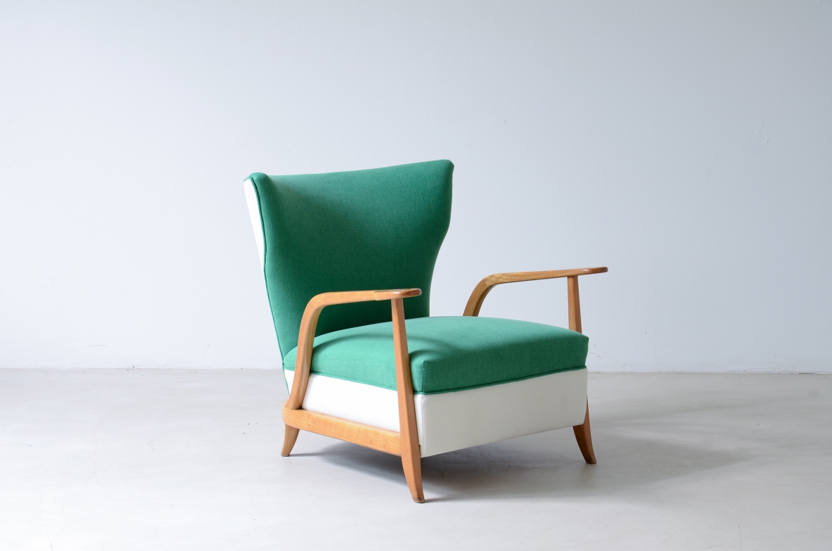 Enrico Ciuti (1910 - 1991)  Rare pair of armchairs in ash wood.  Italy, Milan, 1940's 