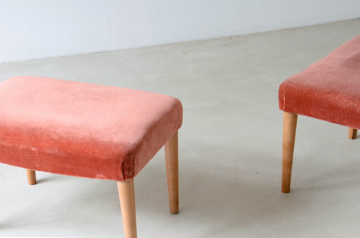 2 seats in cherry and upholstered fabric.1950's