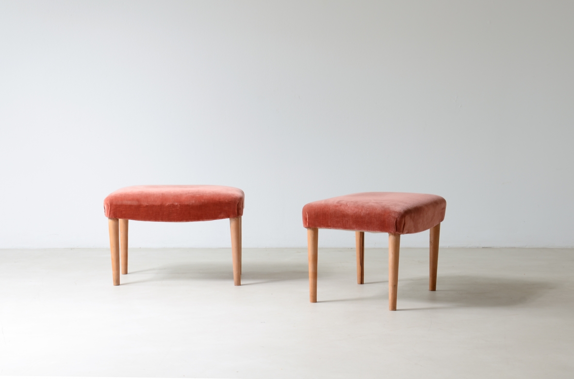 2 seats in cherry and upholstered fabric.1950's