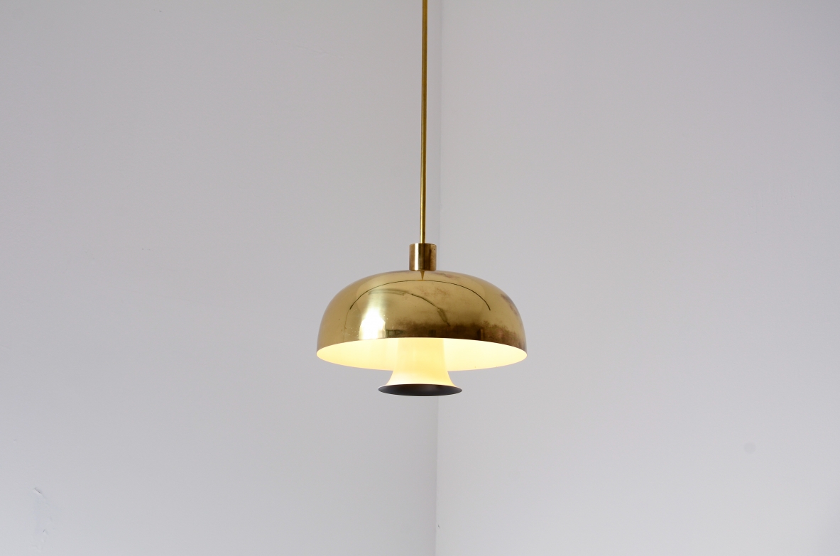 Lampadario con  paralume in ottone