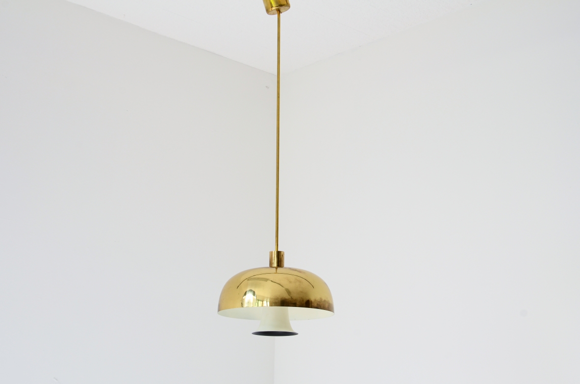 Lampadario con  paralume in ottone