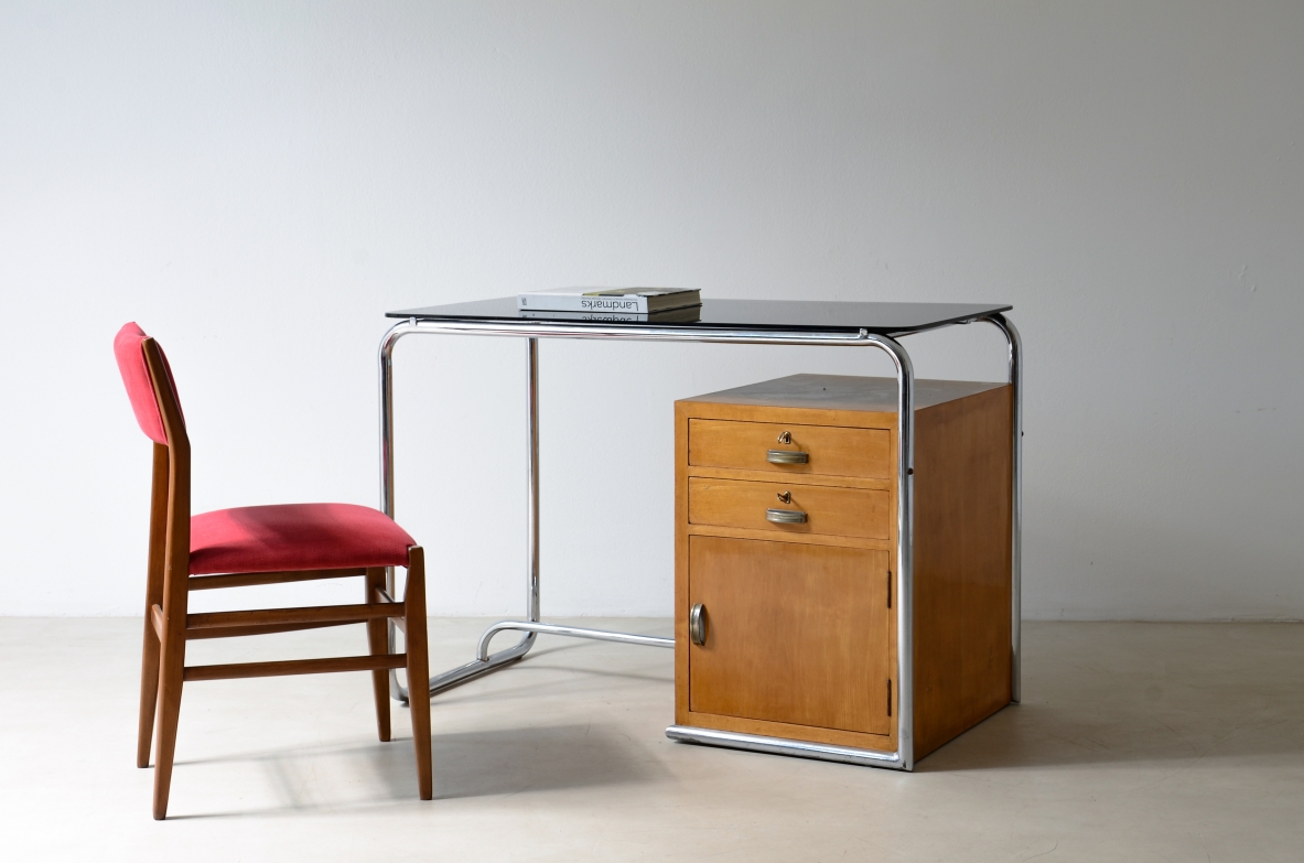 Scrivania in tubolare cromato con cassetti, Manifattura Colli Torino 1930ca.