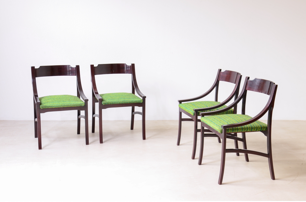 Melchiorre Bega 4 chairs in shaped wood, 1964.