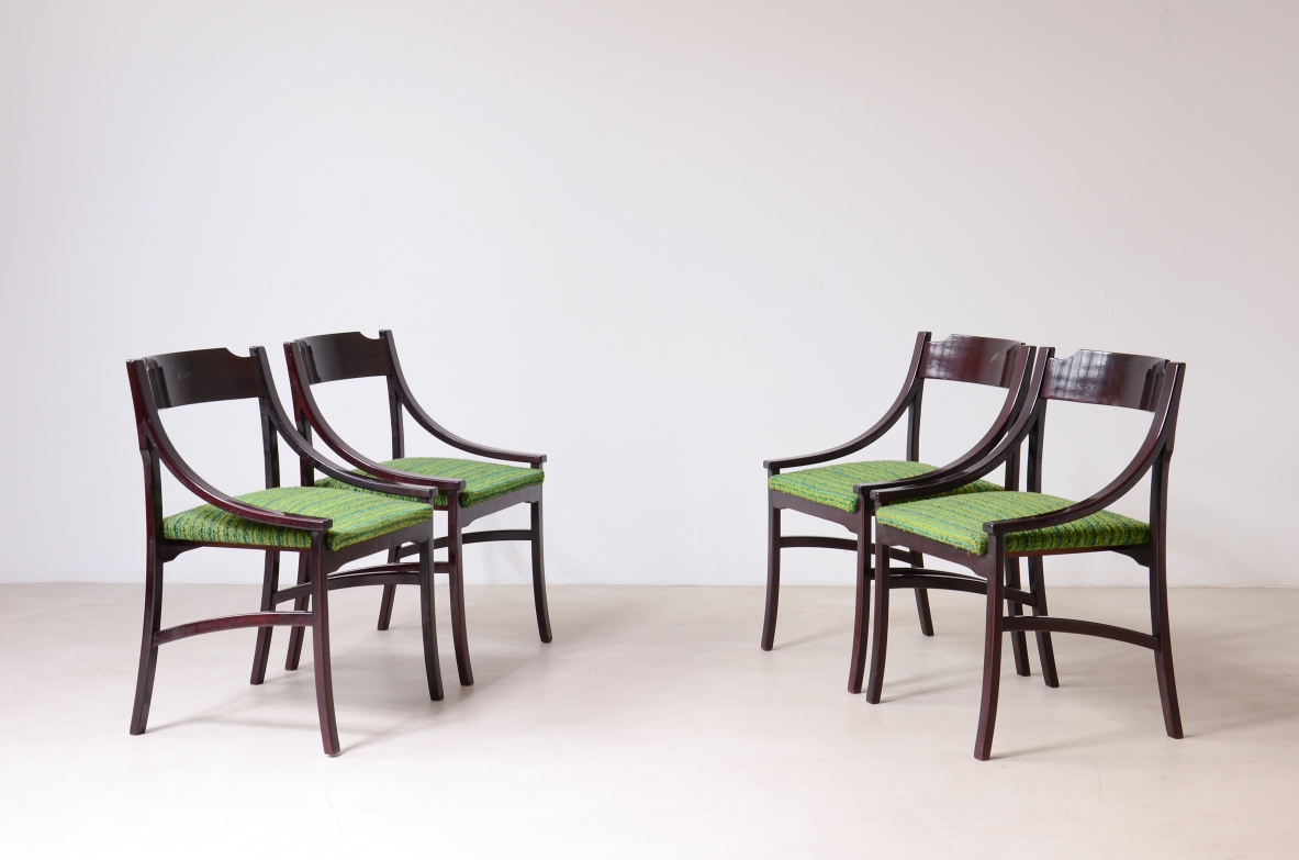 Melchiorre Bega 4 chairs in shaped wood, 1964.