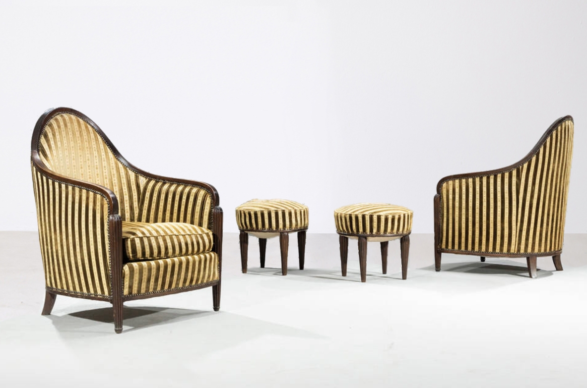 Pair of elegant armchairs French manufacture, Art Deco period, ca. 1930.